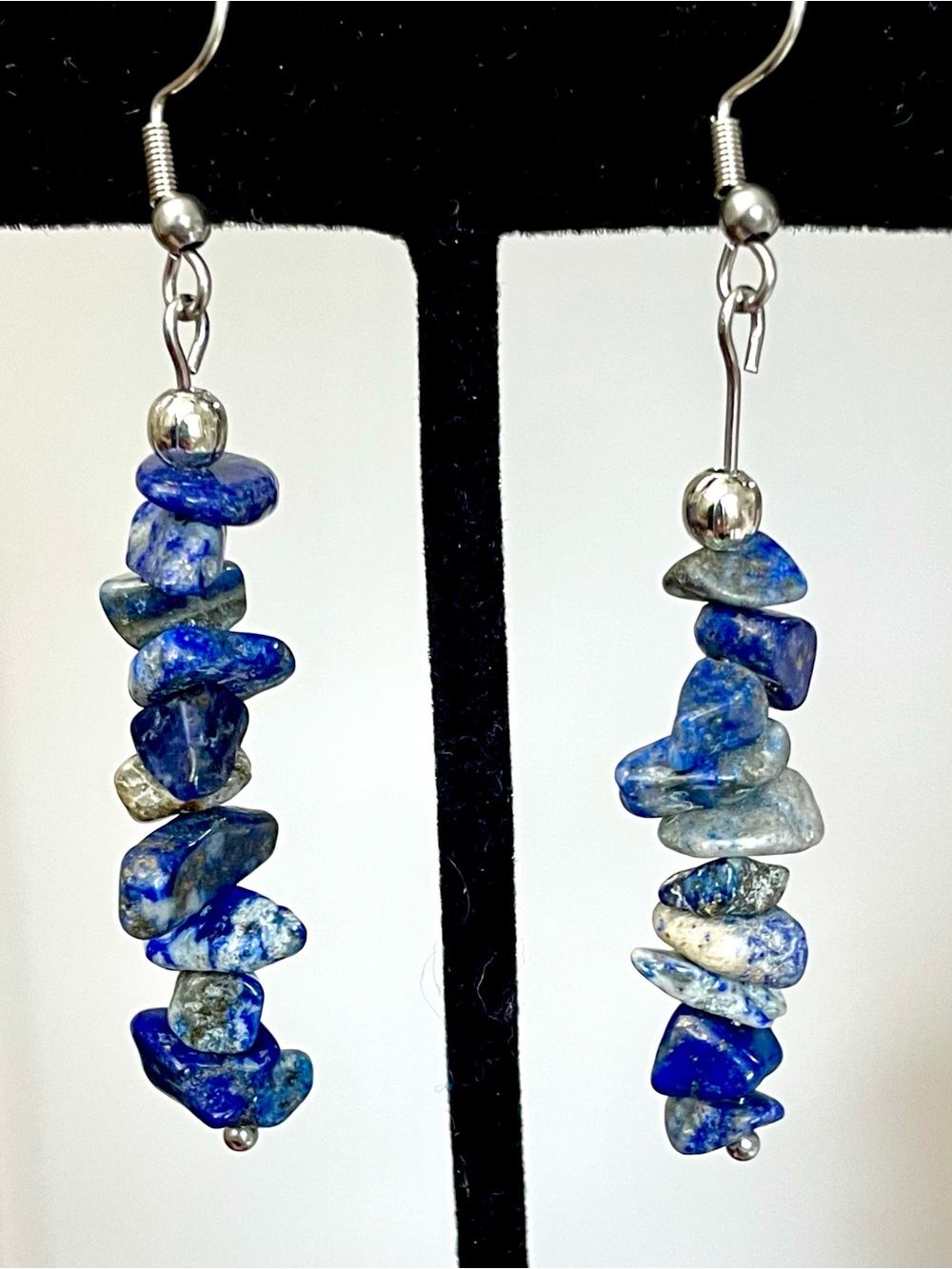 Handmade Lapis Lazuli Chip Drop Blue Gemstone Earrings Artisan Natural Stone